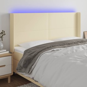 Cabecero con LED cuero sintético color crema 203x16x118/128 cm de , Cabeceros y pies de cama - Ref: Foro24-3123878, Precio: 1...