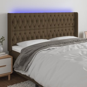 Headboard with LED in dark brown fabric 203x16x118/128 cm by , Headboards and footboards - Ref: Foro24-3124409, Price: 184,45...