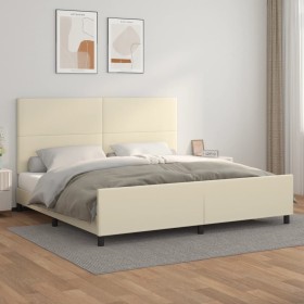 Bed frame with headboard cream synthetic leather 200x200cm by , Beds and slatted bases - Ref: Foro24-3125471, Price: 226,99 €...