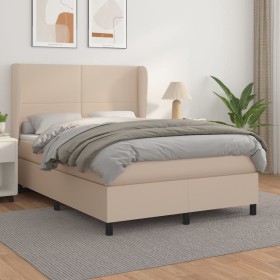 Box spring bed with cappuccino synthetic leather mattress 140x200cm by , Beds and slatted bases - Ref: Foro24-3128918, Price:...