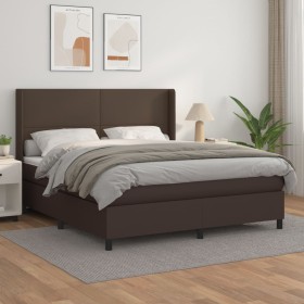 Cama box spring con colchón cuero sintético marrón 160x200 cm de , Camas y somieres - Ref: Foro24-3132390, Precio: 570,99 €, ...