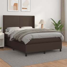 Cama box spring con colchón cuero sintético marrón 140x200cm de , Camas y somieres - Ref: Foro24-3132384, Precio: 496,99 €, D...