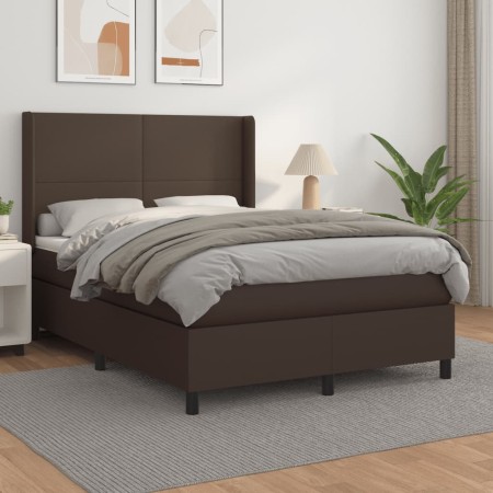 Box spring bed with brown synthetic leather mattress 140x200cm by , Beds and slatted bases - Ref: Foro24-3132384, Price: 496,...