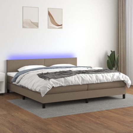 Box spring bed with LED mattress taupe gray fabric 200x200 cm by , Beds and slatted bases - Ref: Foro24-3133025, Price: 648,8...