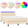 Boxspringbett-Matratze und LED-Leuchten, cremefarbener Stoff, 140 x 190 cm von , Betten und Lattenroste - Ref: Foro24-3133394...