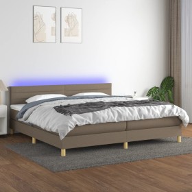 Box spring bed with LED mattress taupe gray fabric 200x200 cm by , Beds and slatted bases - Ref: Foro24-3133825, Price: 613,7...