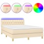 Cama box spring con colchón y LED tela crema 140x200 cm de , Camas y somieres - Ref: Foro24-3133962, Precio: 466,02 €, Descue...