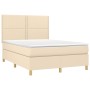 Box spring bed with mattress and LED cream fabric 140x200 cm by , Beds and slatted bases - Ref: Foro24-3133962, Price: 433,72...