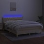 Box spring bed with mattress and LED cream fabric 140x200 cm by , Beds and slatted bases - Ref: Foro24-3133962, Price: 433,72...