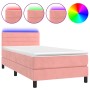 Box spring bed with mattress and LED pink velvet 90x190 cm by , Beds and slatted bases - Ref: Foro24-3134440, Price: 333,32 €...