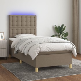 Box spring bed with mattress and LED lights taupe gray fabric 100x200 cm by , Beds and slatted bases - Ref: Foro24-3135737, P...