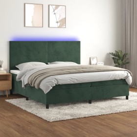 Cama box spring colchón y LED terciopelo verde oscuro 200x200cm de , Camas y somieres - Ref: Foro24-3136026, Precio: 676,99 €...