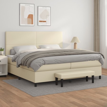 Box spring bed with cream synthetic leather mattress 200x200 cm by , Beds and slatted bases - Ref: Foro24-3137565, Price: 741...