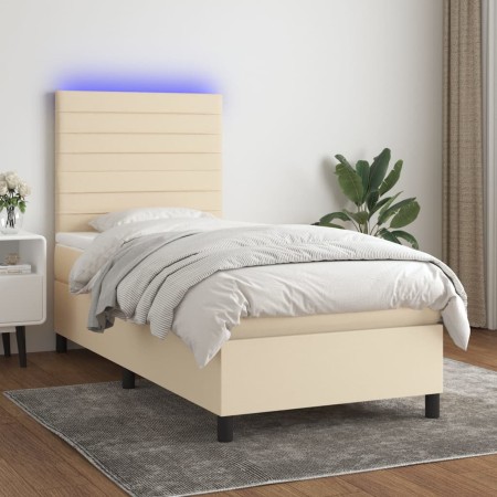 Box spring bed mattress and LED lights cream fabric 90x200 cm by , Beds and slatted bases - Ref: Foro24-3134930, Price: 366,6...