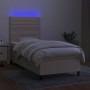 Boxspringbett-Matratze und LED-Leuchten, cremefarbener Stoff, 90 x 200 cm von , Betten und Lattenroste - Ref: Foro24-3134930,...