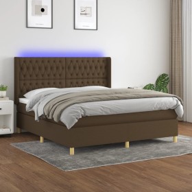 Cama box spring colchón luces LED tela marrón oscuro 180x200cm de , Camas y somieres - Ref: Foro24-3139136, Precio: 679,05 €,...