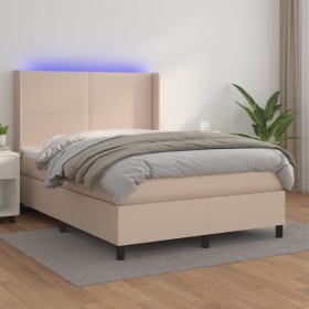 Cama box spring colchón LED cuero sintético capuchino 140x200cm de , Camas y somieres - Ref: Foro24-3139270, Precio: 556,99 €...