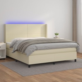 Boxspringbett mit Matratze und LED-Creme-Kunstleder 180x200 cm von , Betten und Lattenroste - Ref: Foro24-3139279, Preis: 664...