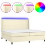 Cama box spring colchón y LED cuero sintético crema 200x200 cm de , Camas y somieres - Ref: Foro24-3139285, Precio: 720,52 €,...