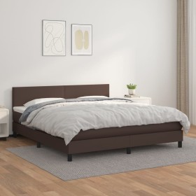 Cama box spring con colchón cuero sintético marrón 180x200 cm de , Camas y somieres - Ref: Foro24-3141020, Precio: 553,99 €, ...