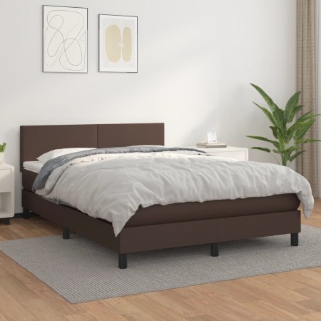 Boxspringbett mit brauner Kunstledermatratze 140x200cm von , Betten und Lattenroste - Ref: Foro24-3141008, Preis: 440,56 €, R...