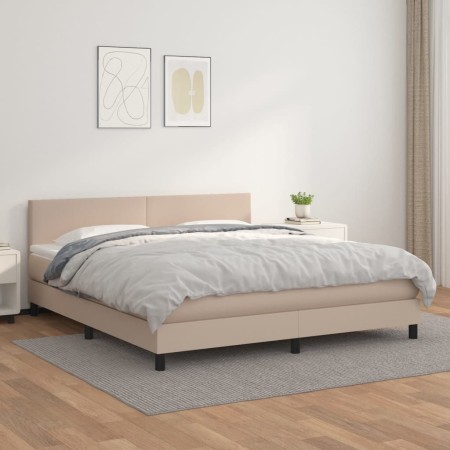 Box spring bed with cappuccino synthetic leather mattress 180x200cm by , Beds and slatted bases - Ref: Foro24-3141022, Price:...