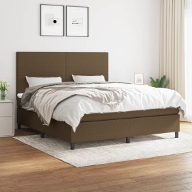 Cama box spring con colchón tela marrón oscuro 160x200 cm de , Camas y somieres - Ref: Foro24-3141628, Precio: 582,99 €, Desc...