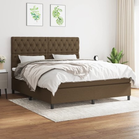 Cama box spring con colchón tela marrón oscuro 160x200 cm de , Camas y somieres - Ref: Foro24-3142028, Precio: 615,62 €, Desc...