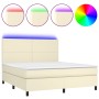 Cama box spring colchón y LED cuero sintético crema 160x200 cm de , Camas y somieres - Ref: Foro24-3135833, Precio: 592,45 €,...