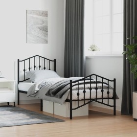 Bed frame with headboard and black metal footboard 90x190 cm by , Beds and slatted bases - Ref: Foro24-373799, Price: 66,54 €...