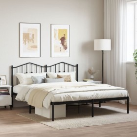 Bed frame with black metal headboard 160x200 cm by , Beds and slatted bases - Ref: Foro24-373792, Price: 105,99 €, Discount: %