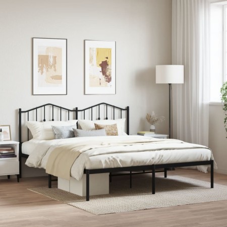 Estructura de cama con cabecero metal negro 160x200 cm de , Camas y somieres - Ref: Foro24-373792, Precio: 103,14 €, Descuent...