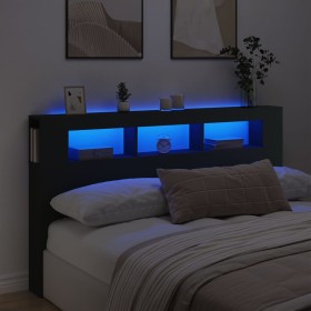 Headboard with LED black engineered wood 180x18.5x103.5 cm by , Headboards and footboards - Ref: Foro24-837359, Price: 104,98...