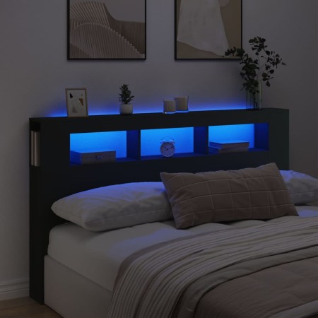 Cabecero con LED madera de ingeniería negro 180x18,5x103,5 cm de , Cabeceros y pies de cama - Ref: Foro24-837359, Precio: 103...