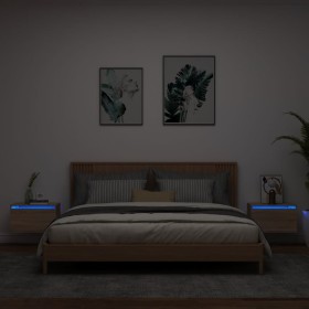 Mesitas de noche de pared con luces LED 2 unidades roble Sonoma de , Mesitas de noche - Ref: Foro24-836831, Precio: 82,99 €, ...