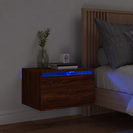 Wall bedside table with LED lights brown oak by , Nightstands - Ref: Foro24-836838, Price: 48,34 €, Discount: %