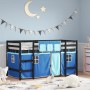 Cama alta para niños con cortinas madera pino azul 80x200 cm de , Camas y somieres - Ref: Foro24-3206962, Precio: 177,86 €, D...