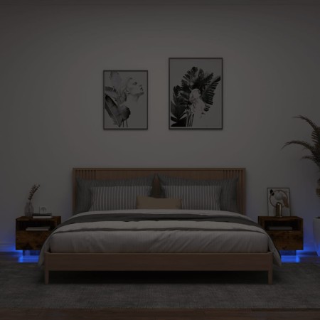 Mesitas de noche con luces LED 2 uds roble ahumado 40x39x37 cm de , Mesitas de noche - Ref: Foro24-836807, Precio: 88,26 €, D...