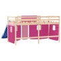 Cama alta para niños con cortinas madera pino rosa 90x200 cm de , Camas y somieres - Ref: Foro24-3207020, Precio: 272,27 €, D...