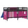 Cama alta para niños con cortinas madera pino rosa 80x200 cm de , Camas y somieres - Ref: Foro24-3207017, Precio: 262,21 €, D...