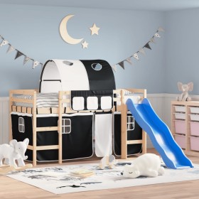 Children's loft bed with black white pine wood tunnel 80x200 cm by , Beds and slatted bases - Ref: Foro24-3207036, Price: 254...