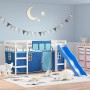 Cama alta para niños con cortinas madera pino azul 90x200 cm de , Camas y somieres - Ref: Foro24-3207022, Precio: 266,99 €, D...