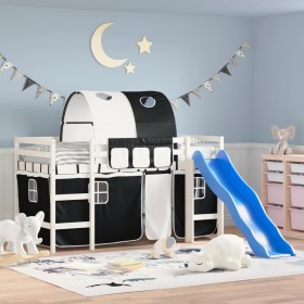 Cama alta niños con túnel madera pino blanco negro 90x190 cm de , Camas y somieres - Ref: Foro24-3207057, Precio: 278,81 €, D...