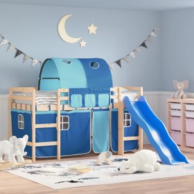 Cama alta para niños con túnel madera pino azul 90x190 cm de , Camas y somieres - Ref: Foro24-3207055, Precio: 251,99 €, Desc...