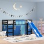 Cama alta para niños con cortinas madera pino azul 90x190 cm de , Camas y somieres - Ref: Foro24-3207034, Precio: 265,37 €, D...