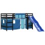 Cama alta para niños con cortinas madera pino azul 90x190 cm de , Camas y somieres - Ref: Foro24-3207034, Precio: 265,37 €, D...