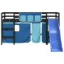 Cama alta para niños con cortinas madera pino azul 90x190 cm de , Camas y somieres - Ref: Foro24-3207034, Precio: 265,37 €, D...