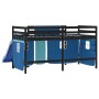 Cama alta para niños con cortinas madera pino azul 90x190 cm de , Camas y somieres - Ref: Foro24-3207034, Precio: 265,37 €, D...