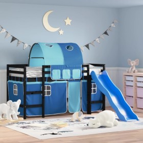 Cama alta para niños con túnel madera pino azul 80x200 cm de , Camas y somieres - Ref: Foro24-3207043, Precio: 277,24 €, Desc...