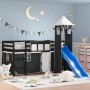 Cama alta niños con torre madera pino blanco negro 80x200 cm de , Camas y somieres - Ref: Foro24-3207069, Precio: 284,17 €, D...